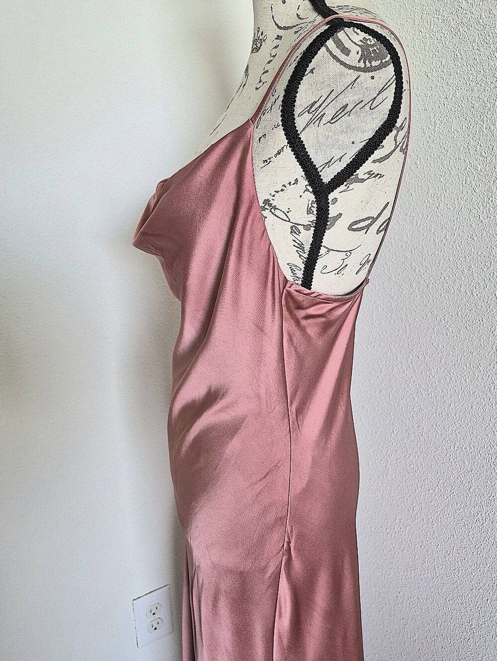 Zara Pink Satin Slip Midi Dress L Cowl Neck Button Slit Cocktail Wedding Guest - Picture 11 of 15